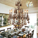 美式复古铁艺灯 蜡烛 水晶灯 中式 客厅创意个性 欧式 地中海吊灯