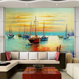 大型壁画 地中海欧式油画风景 电视机沙发背景墙纸壁纸 一帆风顺