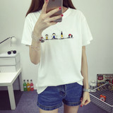 夏新款韩版卡通刺绣T恤女大码宽松短袖体恤半袖上衣服bf学生装潮