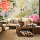 大型3D玉雕牡丹花开富贵电视背景墙壁画壁布客厅沙发欧式墙纸墙布