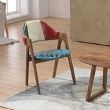 主题餐厅桌椅 美式仿古实木餐椅 咖啡厅工业风彩色皮椅子复古餐椅