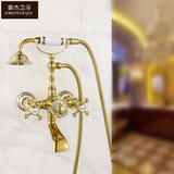 欧式全铜金色淋浴花洒套装 简易双把冷热浴缸水龙头简易淋浴器