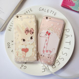 爱心孔磨砂硅胶兔子长颈鹿苹果6手机壳6s软卡通iphone6plus保护套
