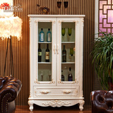 法式双门酒柜欧式象牙白色实木玻璃餐边柜现代简约玄关隔断柜特价