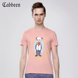 卡宾夏季新款男士短袖T恤圆领 粉色印花纯棉休闲装B/3162132304