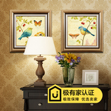 客厅装饰画欧式别墅壁炉玄关挂画两联高档有框画墙壁画美式花鸟