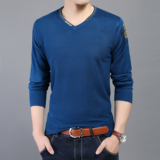 韩版  秋季新款潮流青年男装长袖t恤 休闲男士修身圆领纯色针织衫