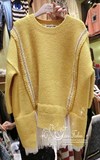 韩国进口正品东大门代购2015秋冬女装自留暖黄色拼荷叶纱宽松毛衣