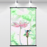 唯美水墨画莲花蜻蜓相遇海报挂画有框画现代玄关客厅装饰画壁画