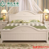 林氏木业白色板式床 韩式风格田园床1.5米储物公主床双人床家具A3