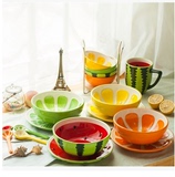 包邮 可爱手绘水果碗西瓜碗米饭碗甜品碗日式创意陶瓷器餐具套装
