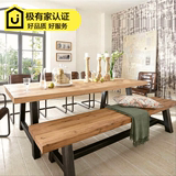 咖啡厅桌椅定做美式铁艺餐桌子做旧实木餐桌椅组合6人长方形饭桌