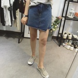XFY STUDIO。韩国单 高腰修身显瘦包臀短裙 不规则牛仔半身裙裤