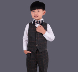 艾贝尔儿童中大童格子西装套装韩版春秋外套花童礼服男童小西服