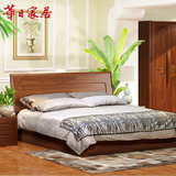 华日家居现代中式胡桃楸木实木箱体床+2床头柜+衣柜 卧室家具