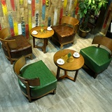 星巴克咖啡厅桌椅 北欧休闲沙发椅 主题西餐厅桌椅组合 会所皮椅