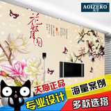 中式花鸟壁纸 手绘玉兰花卉客厅电视背景墙纸 3d立体卧室大型壁画