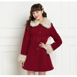 2014秋季新款女装剪标专柜正品日系甜美珍珠毛领呢大衣C1AA34402