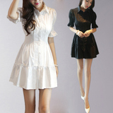 2016夏季韩版学生短袖V领纯棉白衬衫连衣裙女中长款显瘦休闲衬衣