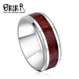BEIER时尚首饰品钛钢男士戒指日韩个性单身潮人红木环道食指指环
