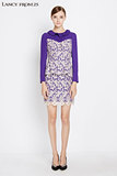 LANCY朗姿设计师款时尚优雅紫色绣花蕾丝连衣裙LCBWI01WOP016