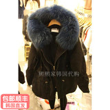 韩国东大门代购秋冬装女士学生加厚中长款拉链大毛领风衣大衣外套