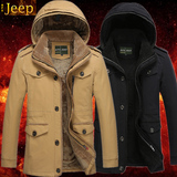 冬季新品jeep夹克男青少年棉袄中长款加绒棉衣加厚连帽外套修身型