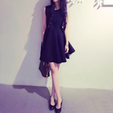 香港代购新款女装欧美时尚气质淑女修身显瘦无袖背心连衣裙小黑裙