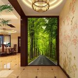 3D绿色风景大路玄关壁画客厅走廊过道背景墙纸无缝整张背胶壁纸