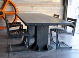 定制美式复古做旧实木铁艺餐桌饭桌酒吧办公桌酒店桌长方形书桌椅