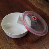 2个包邮陶瓷碗三格碗分隔碗学生餐具带盖密封保鲜碗盒微波炉碗6寸