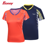 Bonny波力2016新款男女运动V领衫短袖上衣比赛透气运动T恤