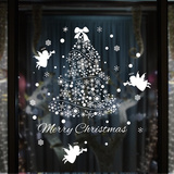 圣诞节可移除墙贴纸贴画店铺商场橱窗玻璃门窗装饰白色雪花圣诞树