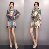 2016春装新款韩版 时尚复古欧美女装印花打底长袖气质连衣裙