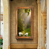 纯手绘欧式天鹅湖油画抽象山水竖版定制风景客厅玄关装饰画挂画