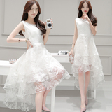 甜美夏装2016新款韩版白色伴娘礼服修身显瘦新娘拖尾婚纱公主长裙