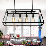 时尚风loft复古餐桌灯铁艺玻璃箱餐厅灯长方形创意客厅灯个性吊灯