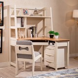 实木转角电脑桌书柜书架组合连体书桌书架纯橡木书房家具办公桌