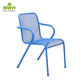 MWH曼好家创意时尚铁网固定扶手欧式休闲餐桌椅凳子弓形椅子