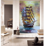 3D大型壁画无缝走廊环保壁纸客厅玄关过道背景墙纸画 大帆船油画