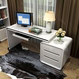 书房台式电脑桌 现代简约家用卧室白色烤漆书桌书架书柜组合