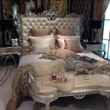 欧式床新古典床实木雕花镂空镶钻皮料双人床后现代公主床婚床现货