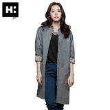 H:CONNECT韩版时尚女款中长款休闲字母印花衬衫外套2016春夏新款
