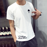 夏季男士印花短袖T恤韩版修身青少年打底衫潮流时尚男半袖潮上衣