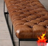 美式实木家具原木复古铁艺换鞋凳 铁艺沙发椅 KTV长凳子 坐凳