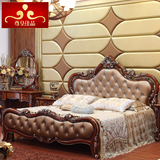 尊皇佳品 欧式实木双人床 美式床真皮床乡村高箱框架橡木床1.8米