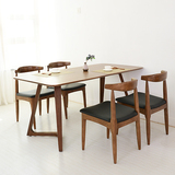北欧创意餐厅家具实木/胡桃木色餐桌椅组合日式简约宜家餐桌