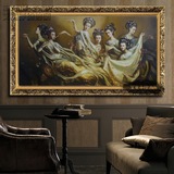 纯手绘中式古典人物油画酒店客厅横版装饰画曾浩敦煌飞天美女挂画