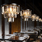 美式乡村铁艺烟灰水晶灯复古客厅吊灯创意圆形多层水晶餐厅灯具