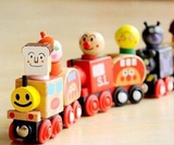 蒙氏早教益智面包超人磁性组合玩具小火车 木制配对拖拉拆装玩具
